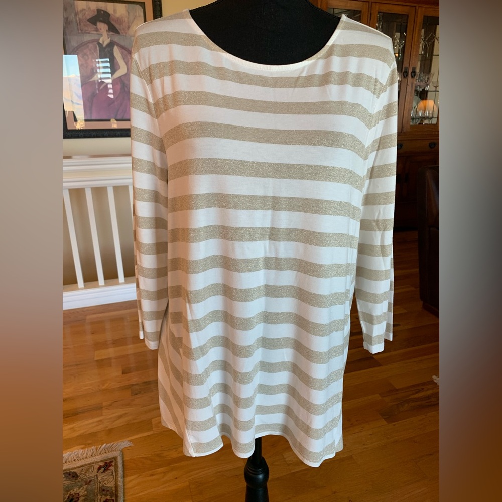 Chico's Metallic Gold and Cream Striped Blouse
